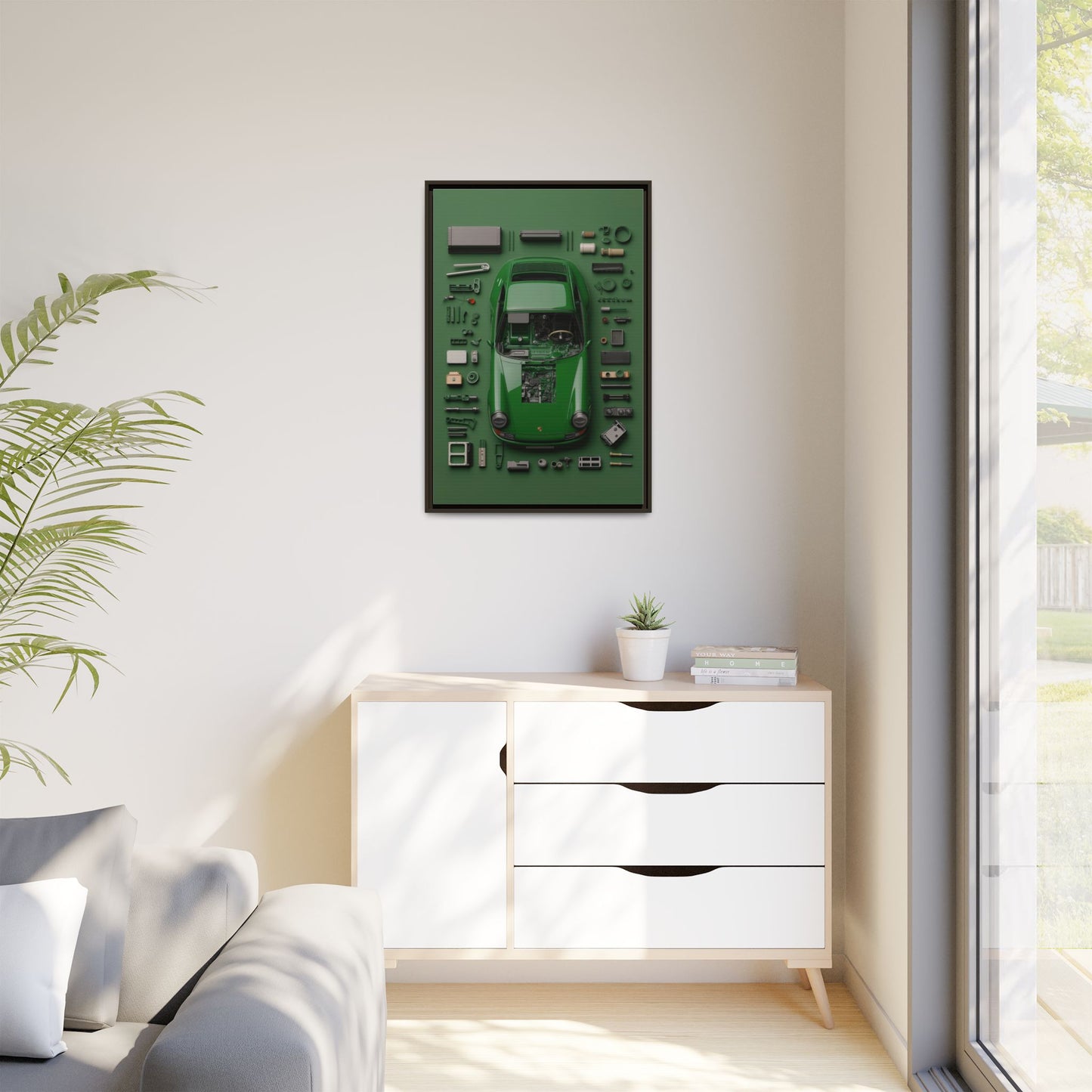 Green Classic Porsche Framed Canvas