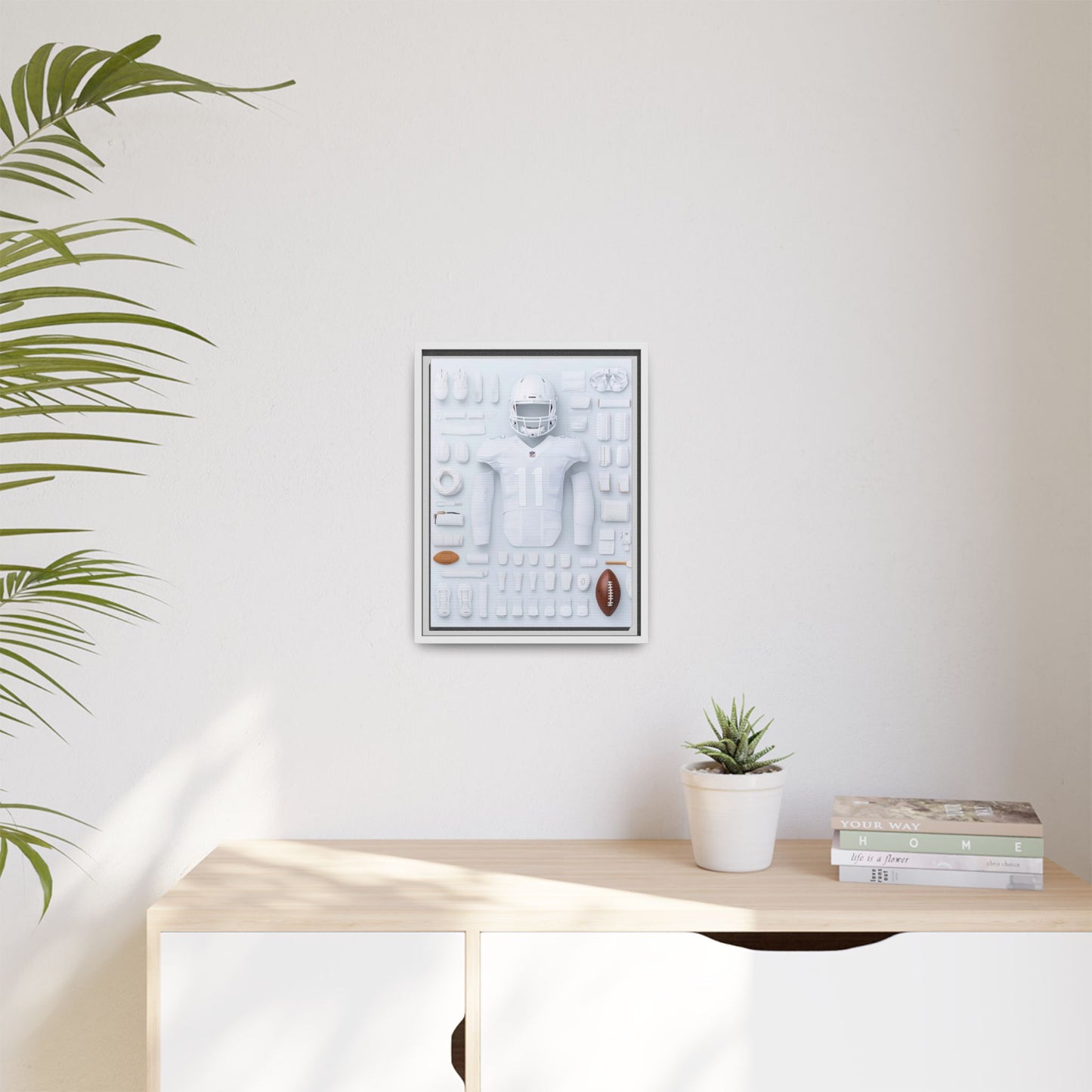 American Football White Framed Canvas