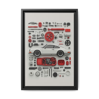White Classic Porsche Framed Canvas