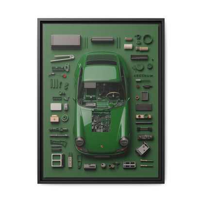 Green Classic Porsche Framed Canvas