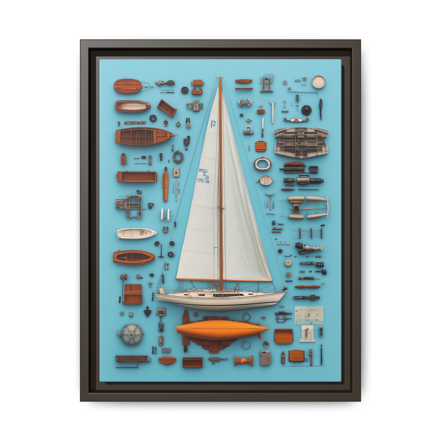 Sailboat White Framed Canvas