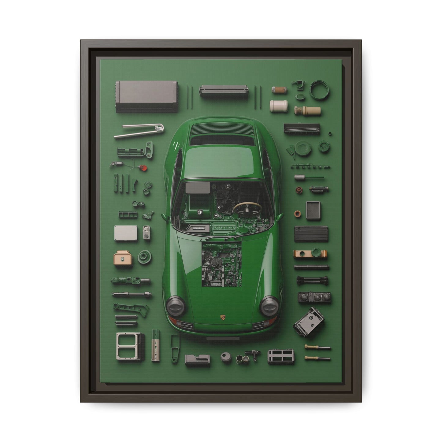 Green Classic Porsche Framed Canvas