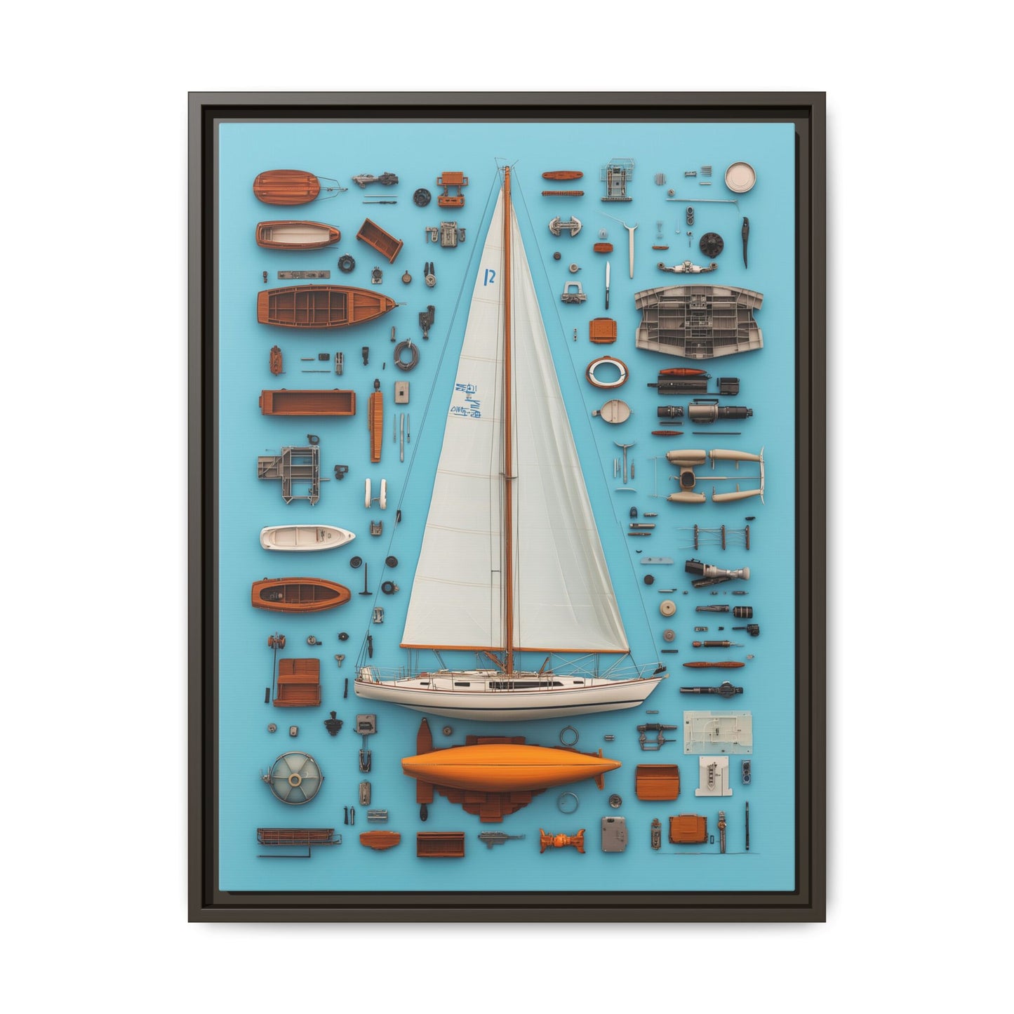 Sailboat White Framed Canvas