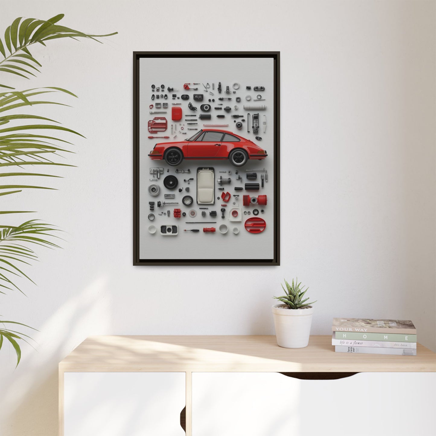 Red Classic Porsche Framed Canvas