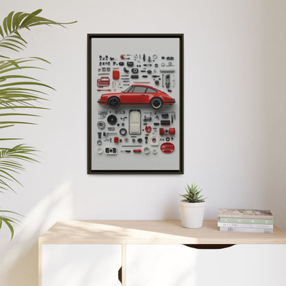 Red Classic Porsche Framed Canvas