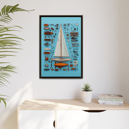 Sailboat White Framed Canvas