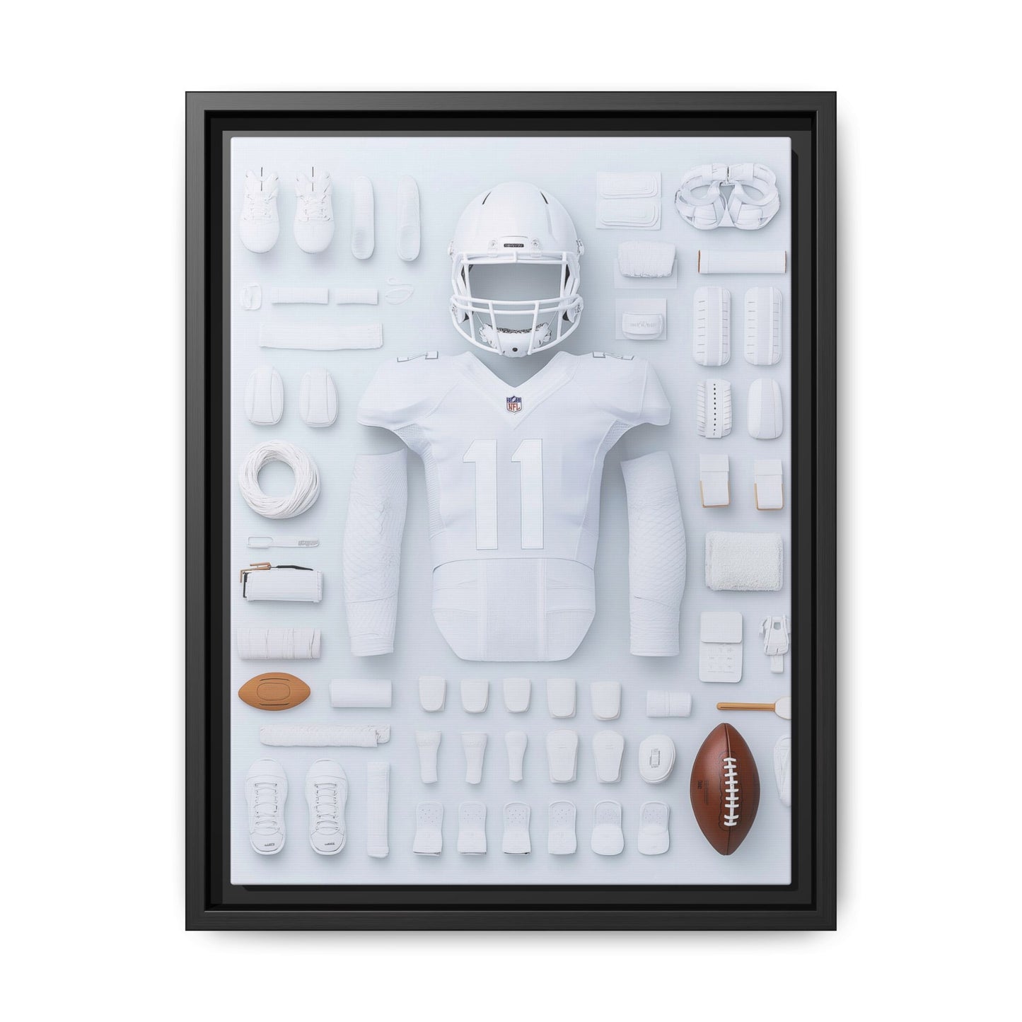 American Football White Framed Canvas