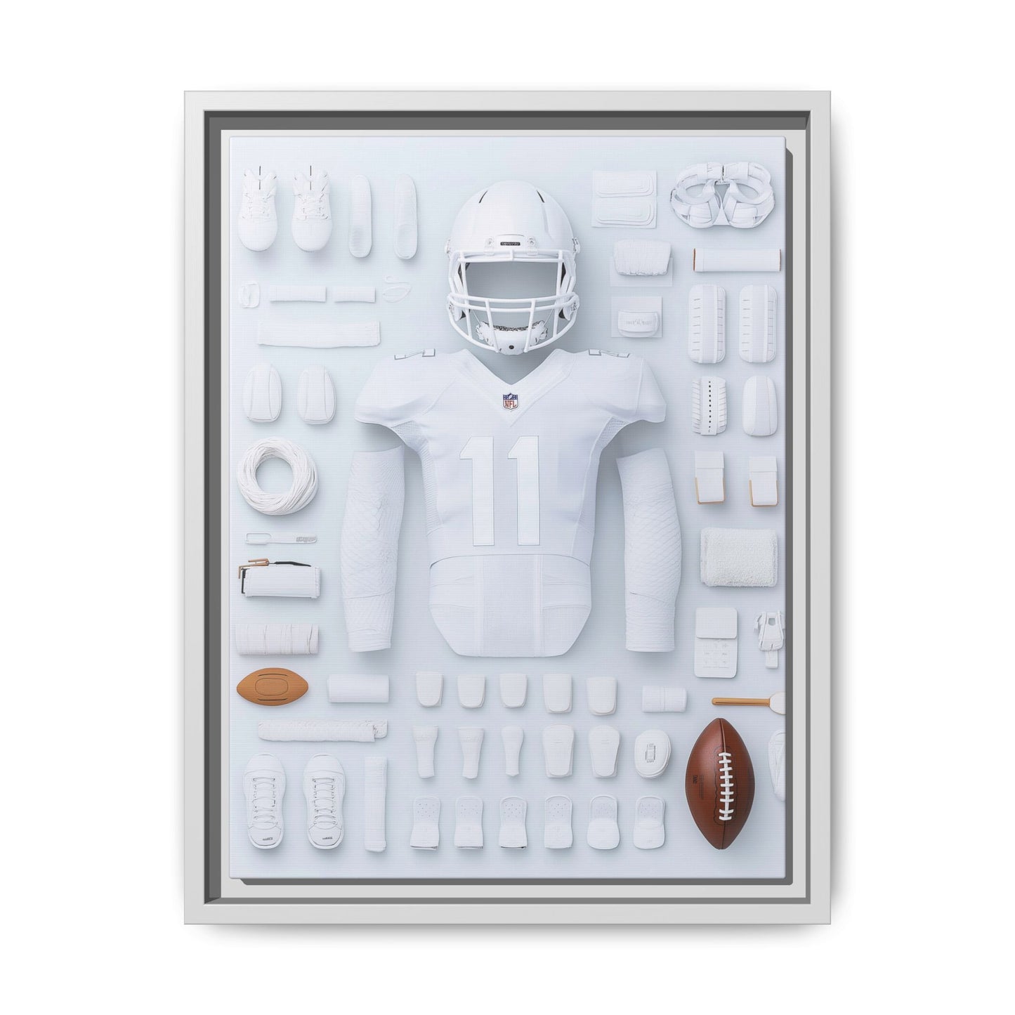 American Football White Framed Canvas