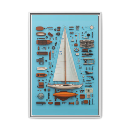 Sailboat White Framed Canvas