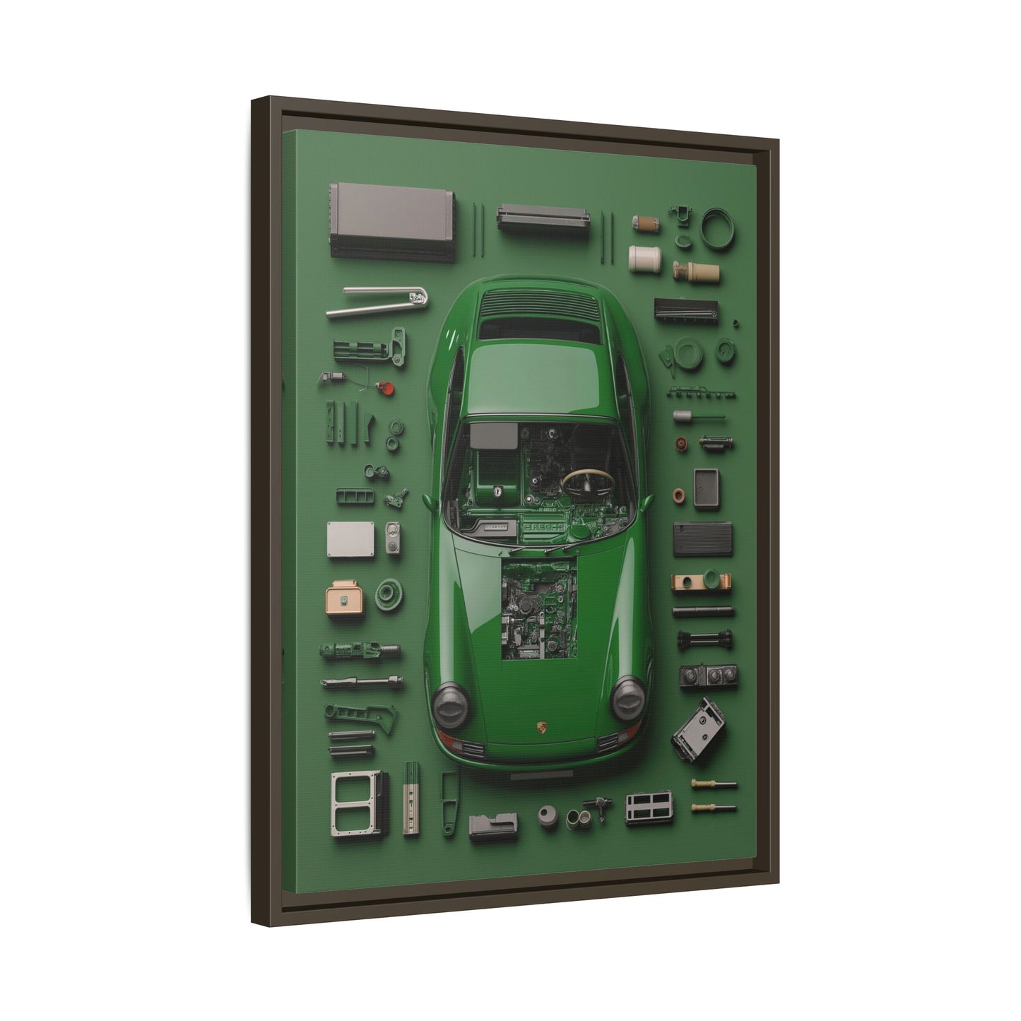 Green Classic Porsche Framed Canvas