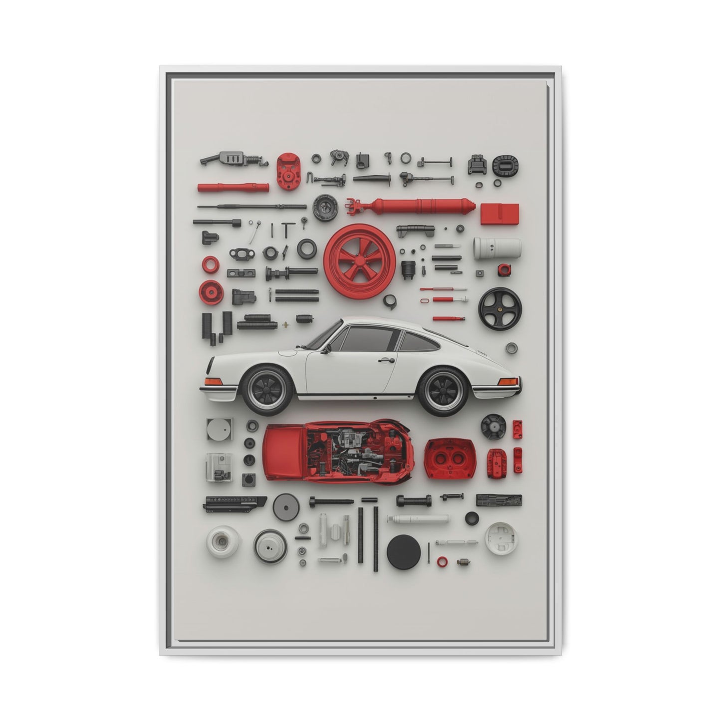 White Classic Porsche Framed Canvas