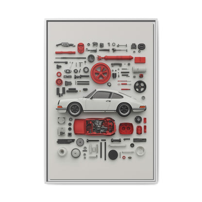 White Classic Porsche Framed Canvas