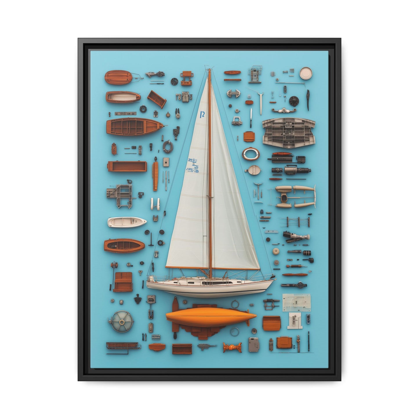 Sailboat White Framed Canvas