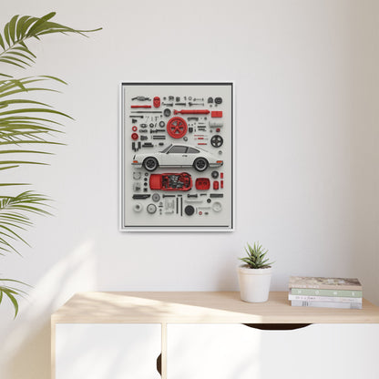 White Classic Porsche Framed Canvas
