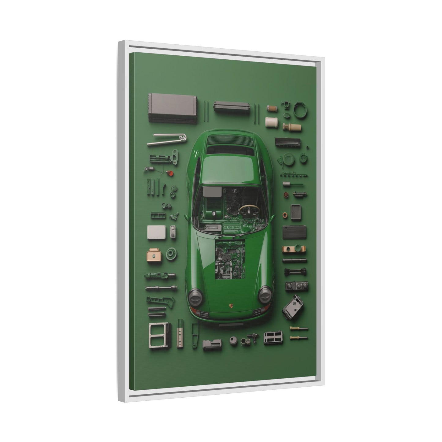 Green Classic Porsche Framed Canvas