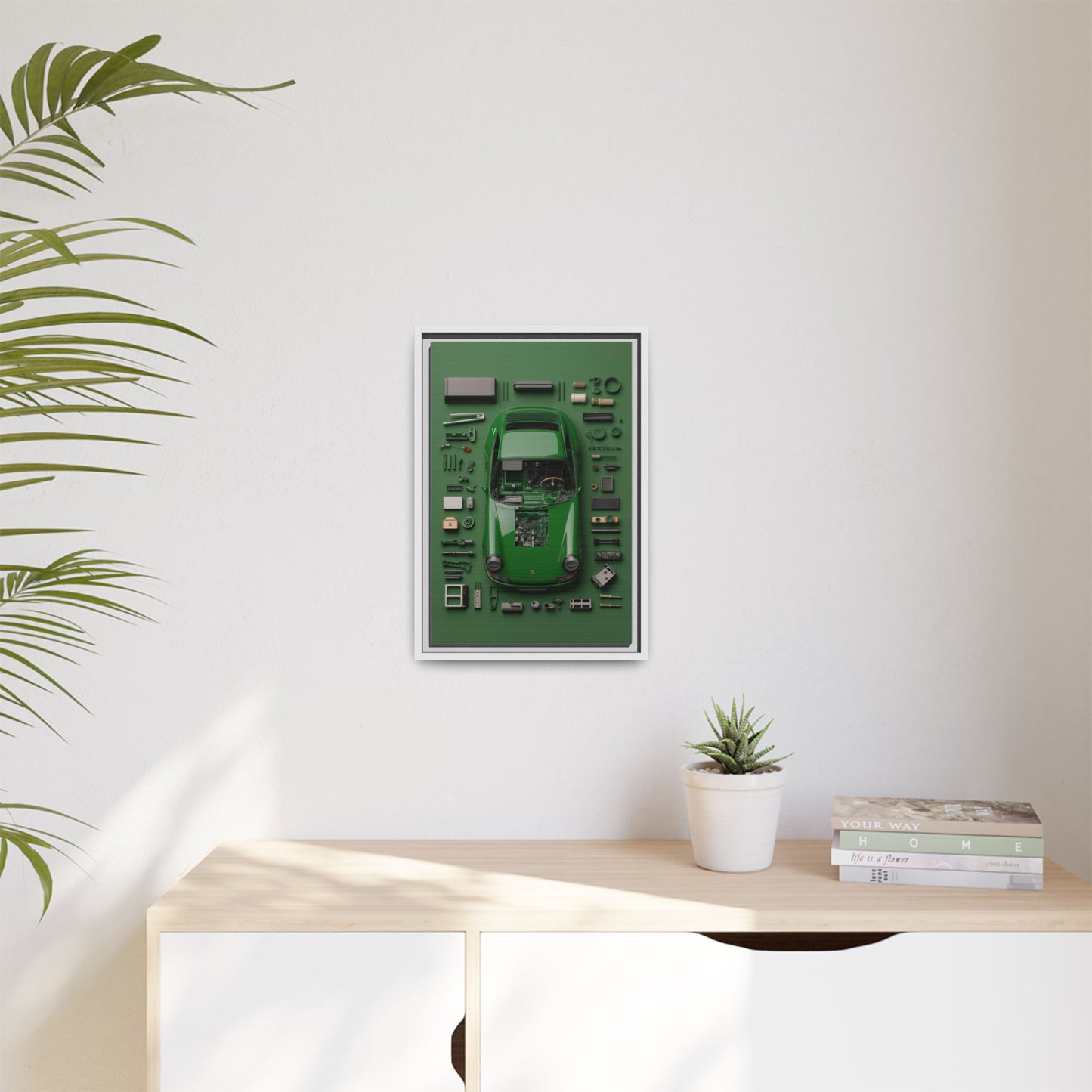 Green Classic Porsche Framed Canvas