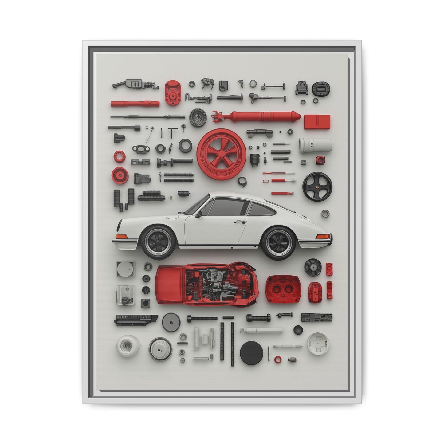 White Classic Porsche Framed Canvas