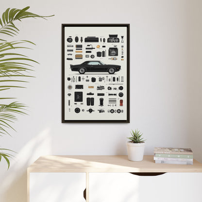 Black Mustang Framed Canvas