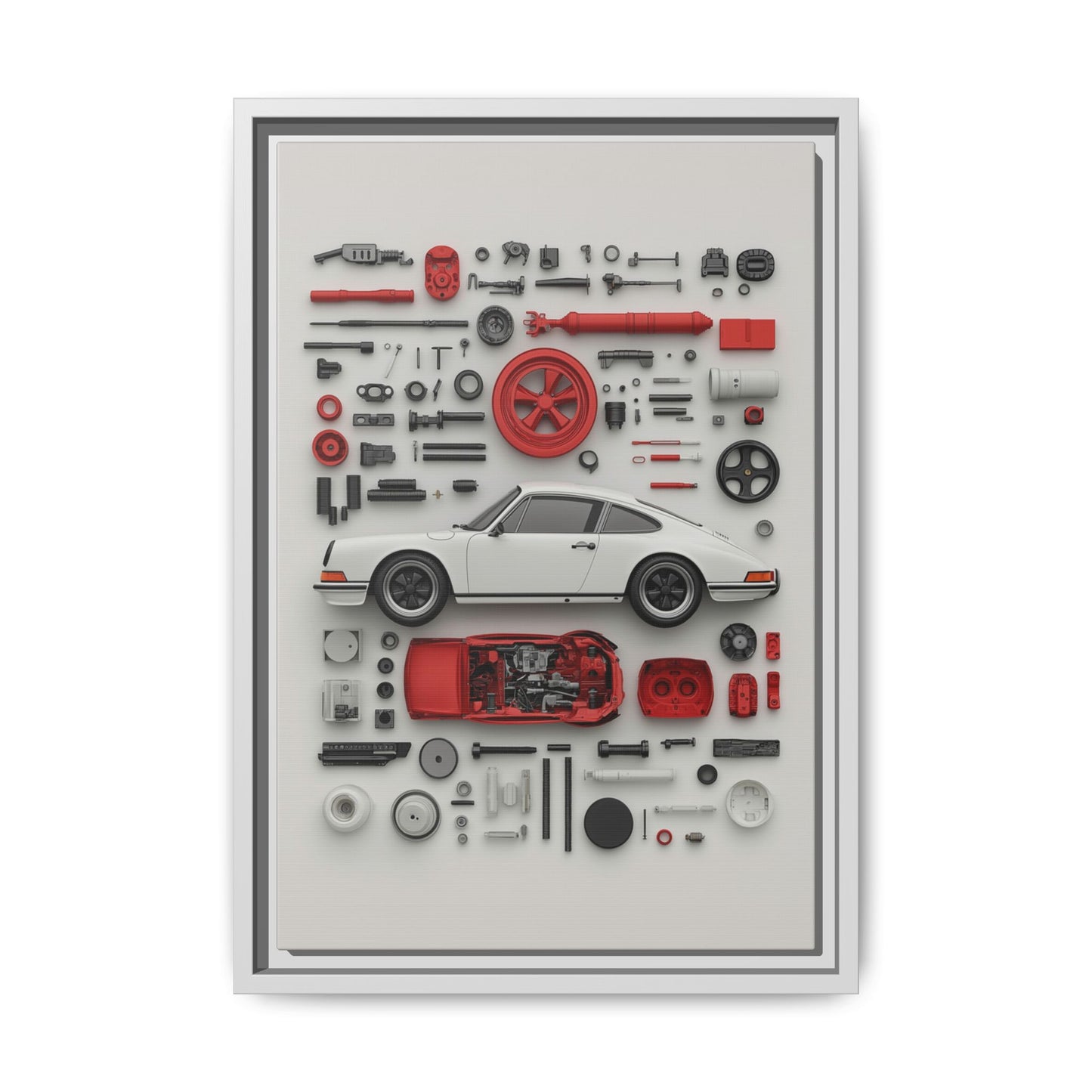 White Classic Porsche Framed Canvas