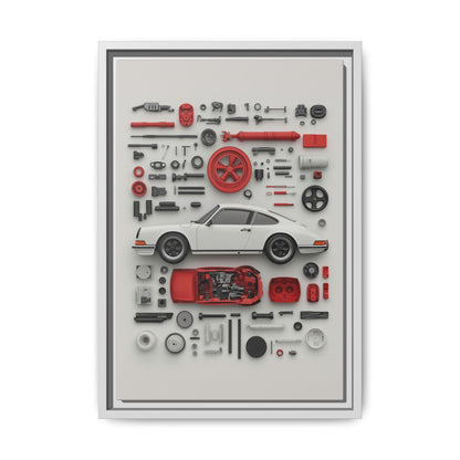 White Classic Porsche Framed Canvas