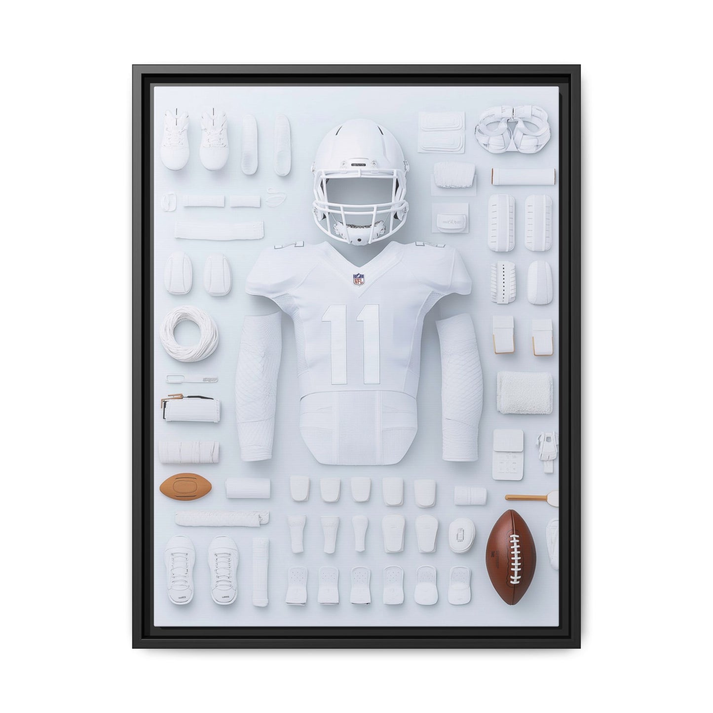 American Football White Framed Canvas