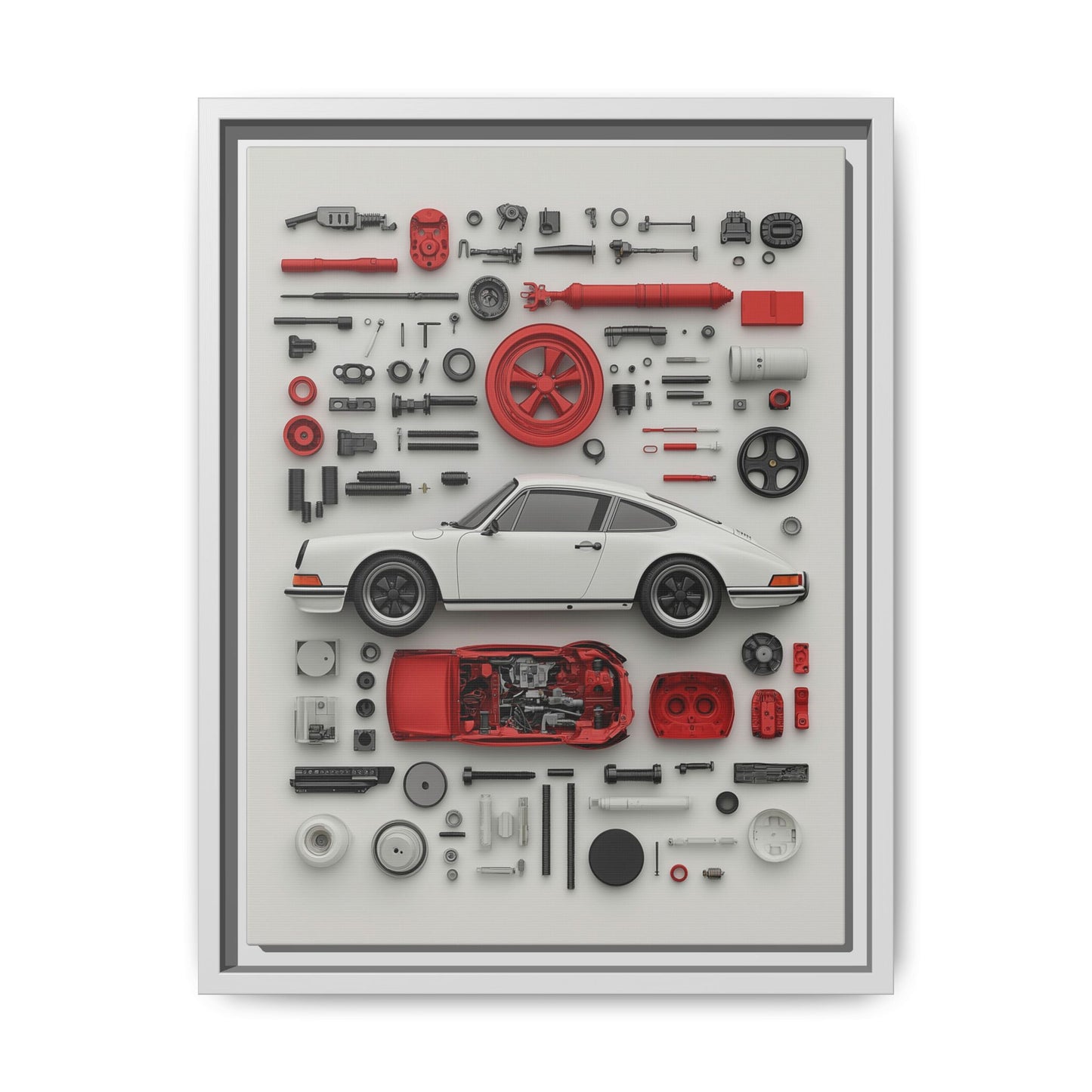 White Classic Porsche Framed Canvas