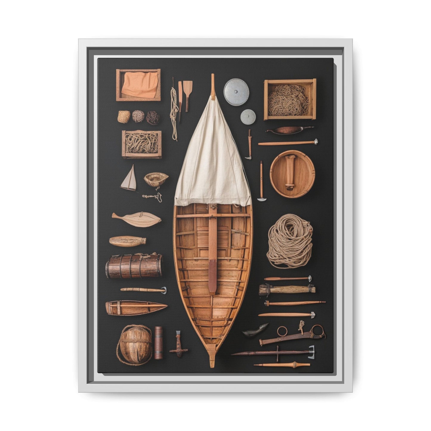 Wood Boat Framed Canvas