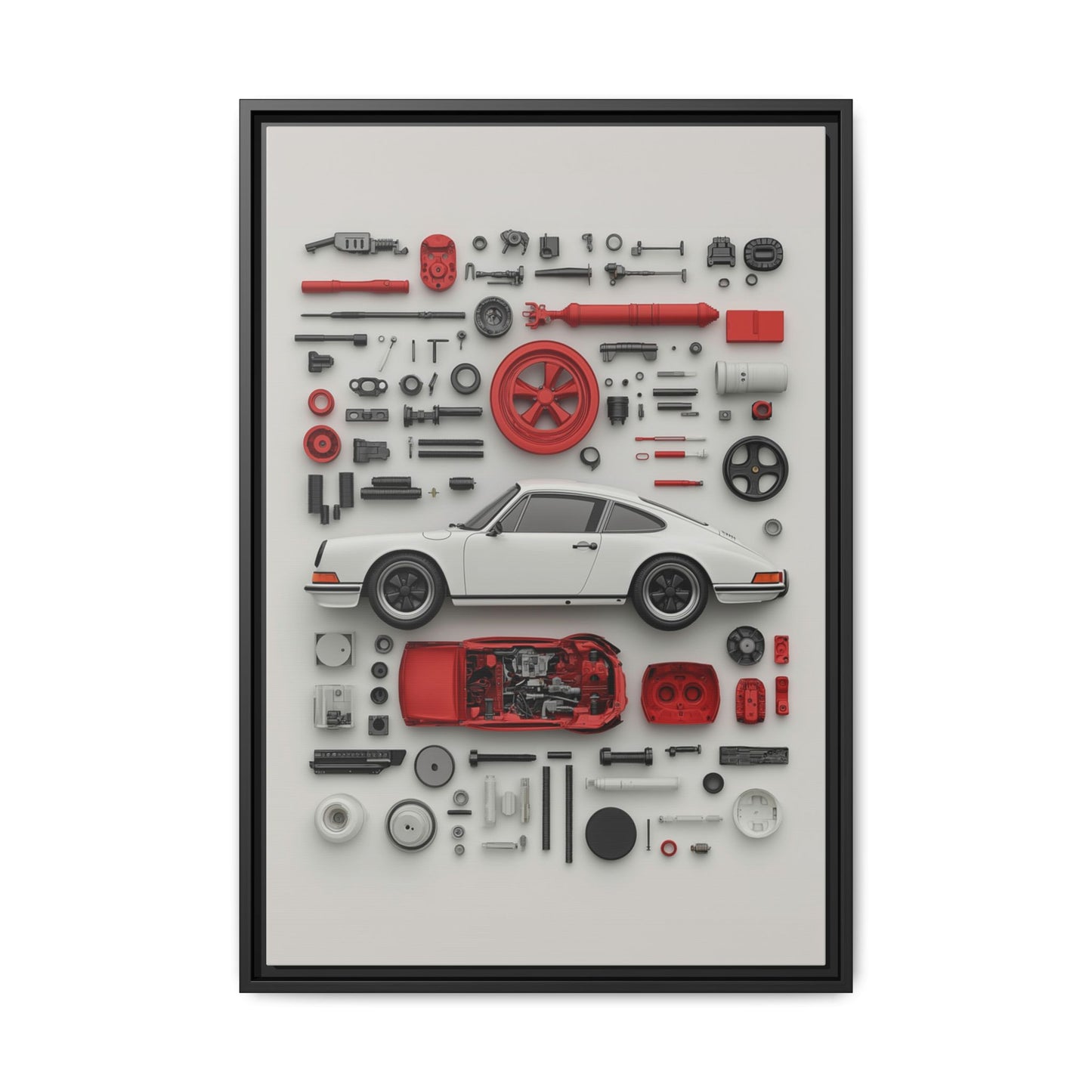 White Classic Porsche Framed Canvas