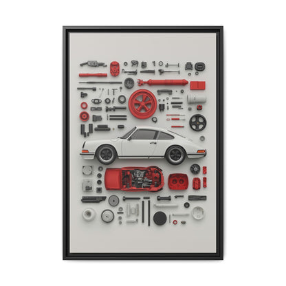 White Classic Porsche Framed Canvas