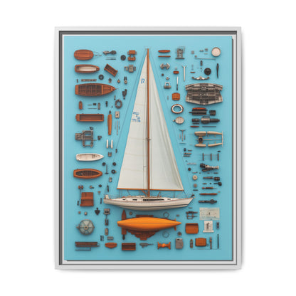 Sailboat White Framed Canvas