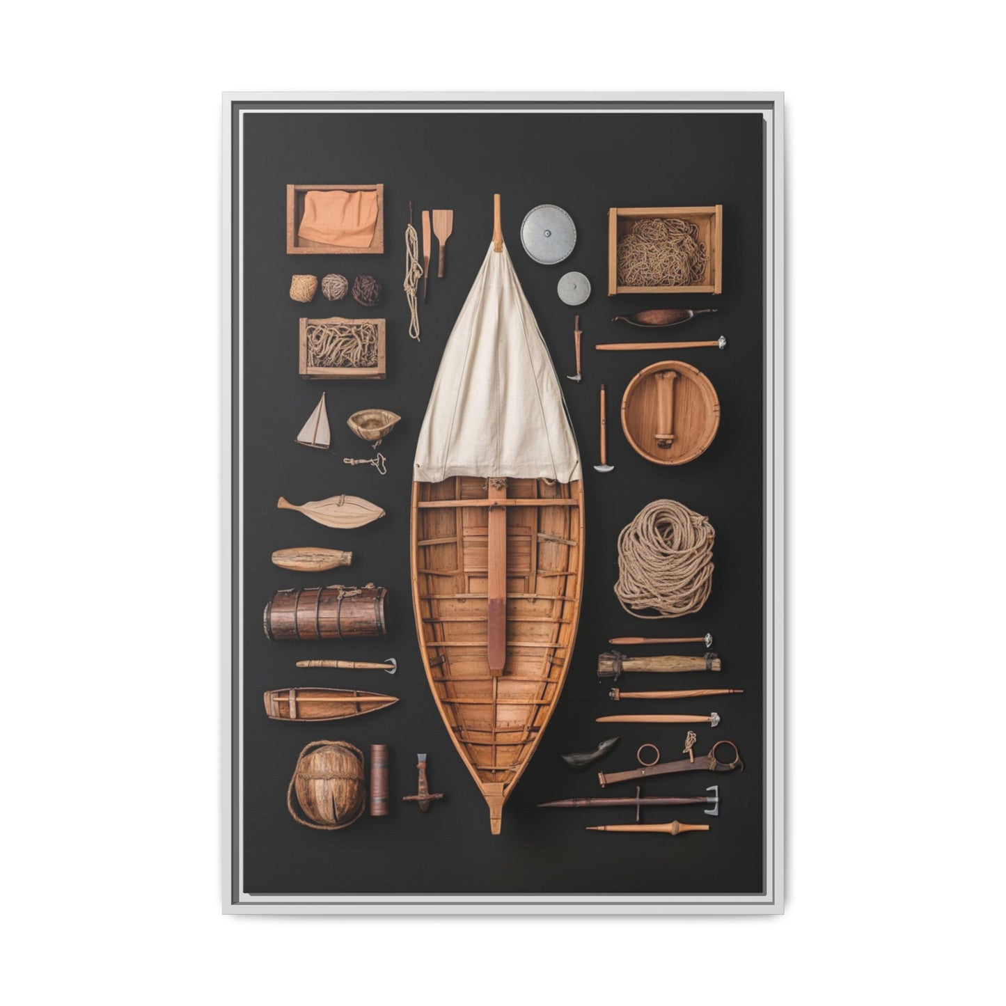 Wood Boat Framed Canvas