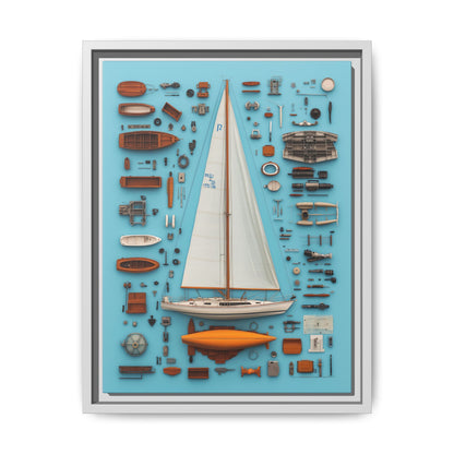Sailboat White Framed Canvas