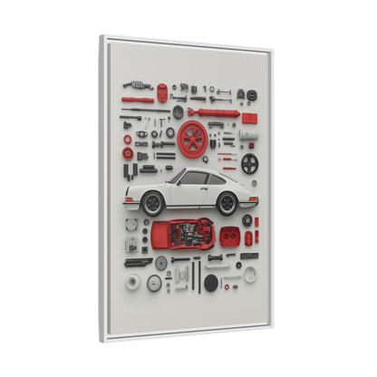 White Classic Porsche Framed Canvas