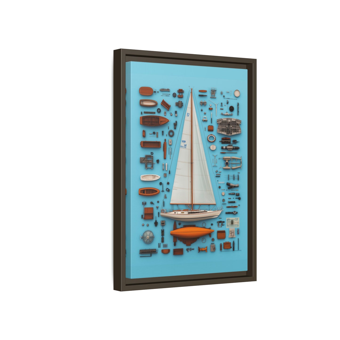 Sailboat White Framed Canvas