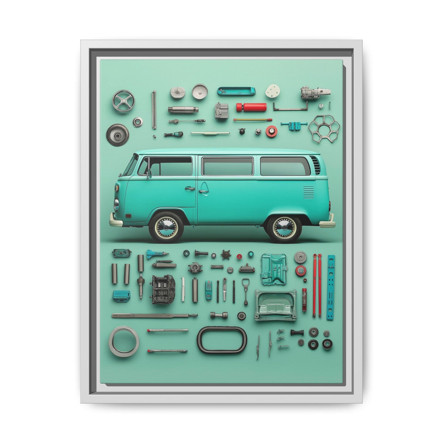 Blue Classic Van Framed Canvas